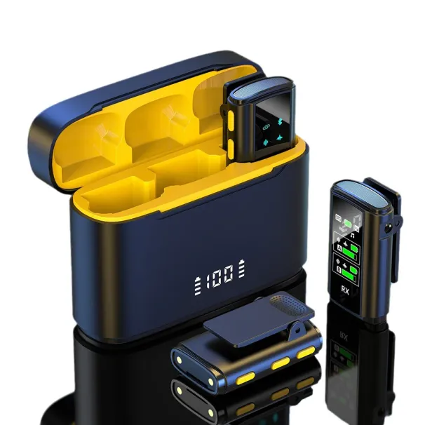 Microfono Lavalier wireless Microfono stereo a doppia riduzione del rumore con custodia di ricarica per fotocamera Smartphone Streaming live_voghion.com