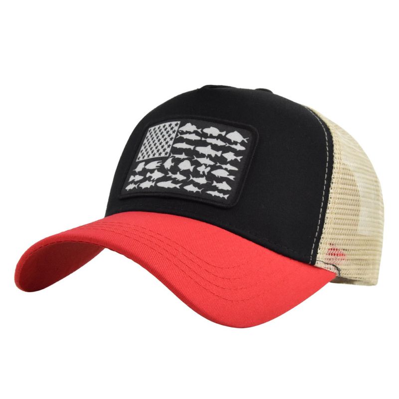 Casquette de baseball à logo tissé drapeau américain, casquette en maille pour chauffeur de camion_voghion.com
