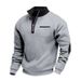 American Plush Warm Zipper Stand Up Collar Personalized Patch Style Men's Casual Long Sleeved Sweatshirt_voghion.com
