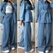 Women's Clothing New Women's Long Sleeved Denim Jacket Wide Leg Jeans Two Piece Set_voghion.com