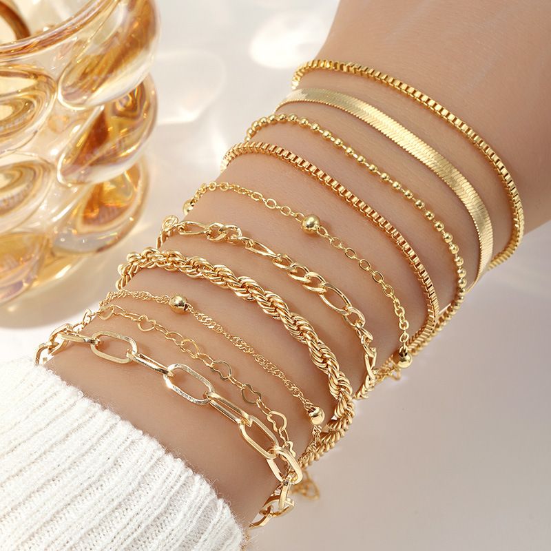 Alloy Basic Men And Women Set Cuban Fashion Minimalist Multi-layer Chain Bracelet 10 Pieces_voghion.com