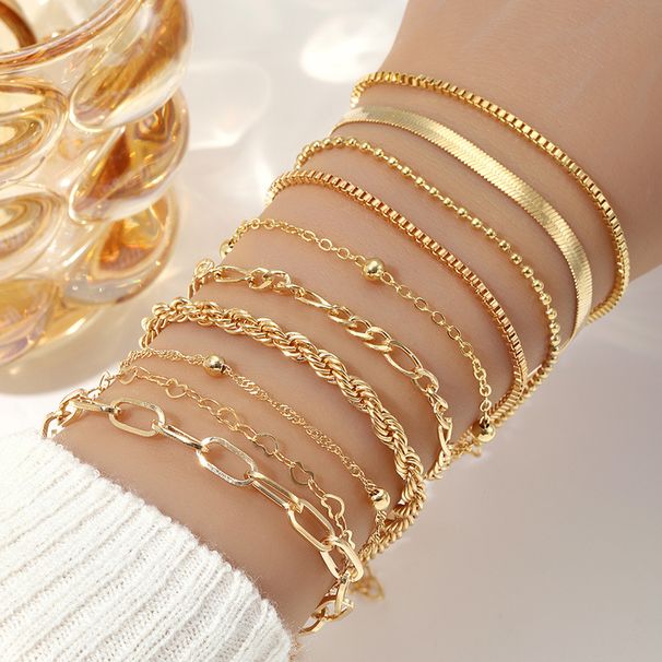 Alloy Basic Men And Women Set Cuban Fashion Minimalist Multi-layer Chain Bracelet 10 Pieces_voghion.com