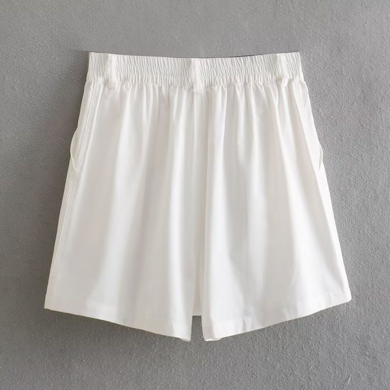 Women's clothing new style pocket imitation linen shirt top + imitation linen high waist shorts two-piece set 8BS9828_voghion.com