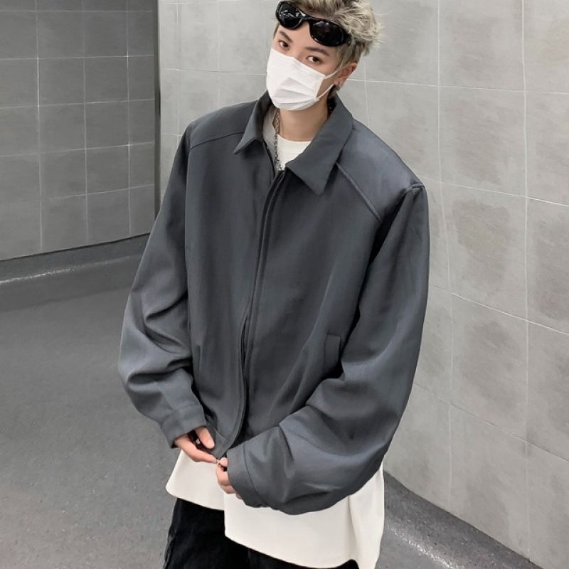 Retro new collar high street shoulder padded workwear pilot jacket men's rugged and handsome simple trendy brand versatile jacket_voghion.com