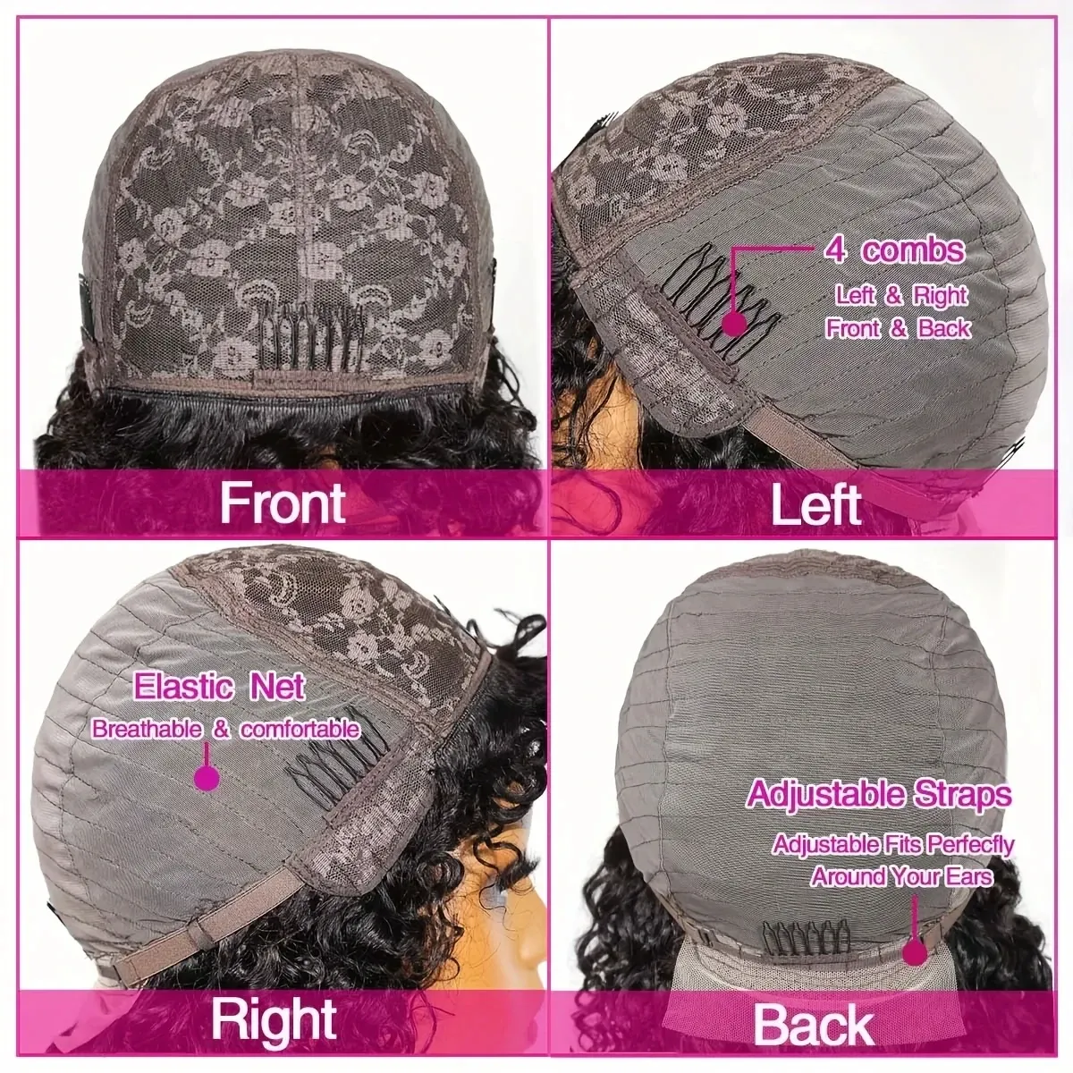 Parrucche di capelli umani Bob ricci e rimbalzanti al 250% Parrucche ricce rosa rimbalzanti sciolte con frangia Parrucca fatta a macchina per capelli brasiliani Remy per donne_voghion.com