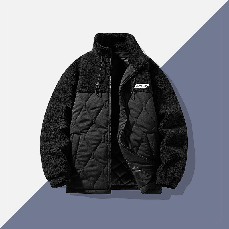 Abbigliamento da uomo Cappotto di cotone in lana d'agnello Autunno e inverno Cappotto di cotone con colletto in piedi caldo ispessito Cappotto di cotone con rombo_voghion.com