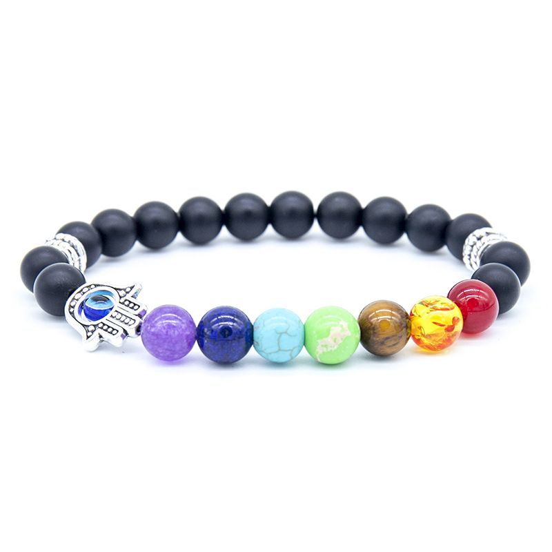 Fatima Handperlen-Armband mit bösem Blick, buntem Vulkanstein_voghion.com
