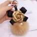 Korean Creative Bowknot Camellia Keychain Bag Pendant Women's Fox Fur Ball Key Ring Fashion Accessory_voghion.com