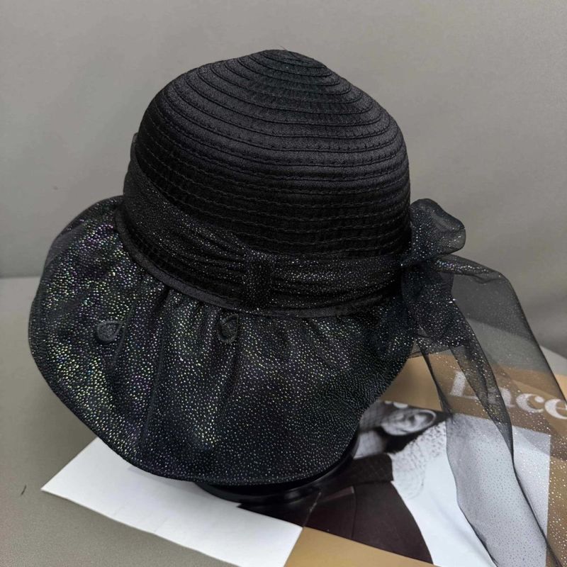 Summer Lace Mesh Bow Sunscreen Straw Hat Sun Hat Fashion New Bucket Hat Sun Hat Travel Hat_voghion.com
