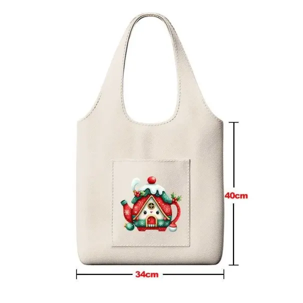 Borsa a mano con teiera di Natale, grande capacità, gilet per la spesa, borsa a tracolla da donna e trucco quotidiano Ba241103_voghion.com