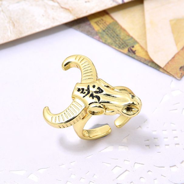 Anello regolabile con testa di toro in stile hip hop bohémien, stile cubano, con micro pavé di zirconi esagerati_voghion.com