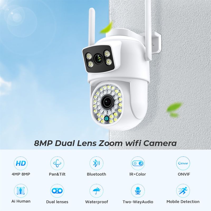 Icsee8MP Gun Ball Linkage Binocular Dual Screen HD Wireless Camera Night Vision Full Color Dual Screen_voghion.com