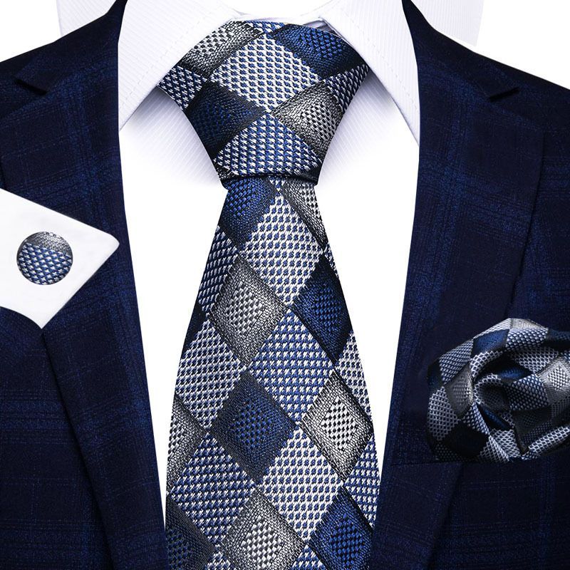 Unisex Hochwertige Polyesterseide Herren Business Formale Einfarbige Krawatte Tasche Handtuch Manschettenknopf Set Jacquard_voghion.com