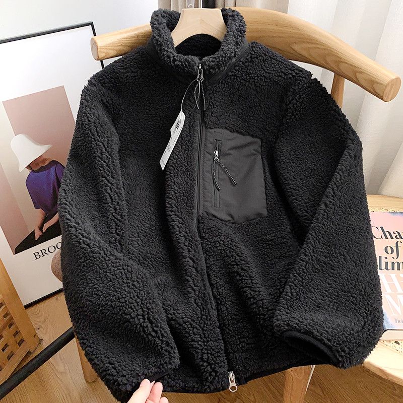 Giacca unisex antivento in sherpa con fodera in pile - Cappotto oversize con collo a polo e tessuto in ciniglia, comfort elasticizzato per autunno e inverno_voghion.com