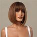 Perucă scurtă bob maro miere cu breton, perucă sintetică rezistentă la căldură, păr natural cu aspect de păr_voghion.com
