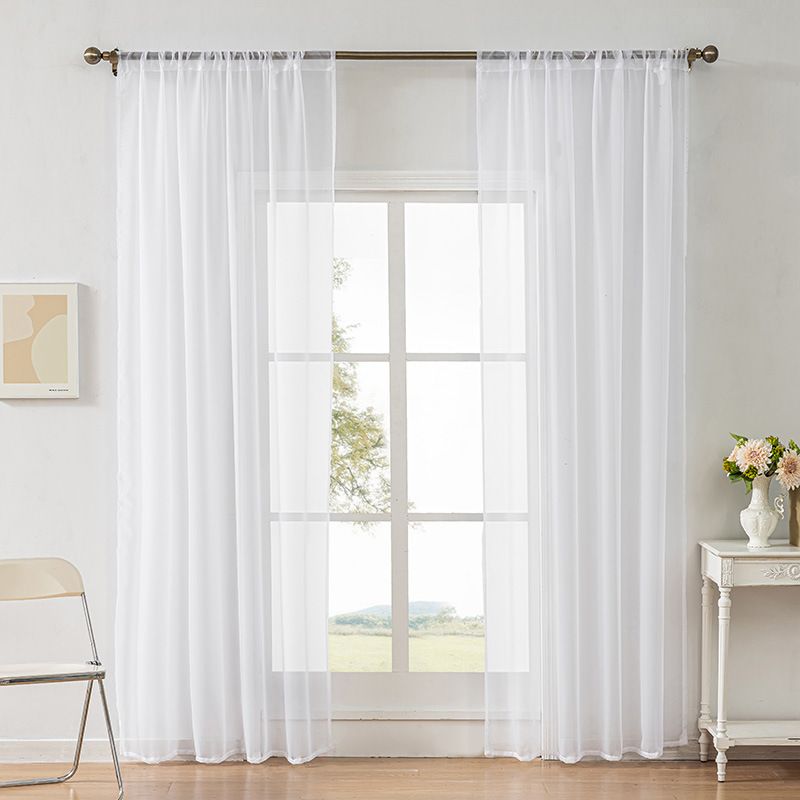 Solid Color Polyester Sheer Curtains - Light Filtering Semi-Sheer Window Drapes - 52" Width, Multiple Lengths (Rod Pocket Design)​_voghion.com