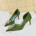 6168-AK58 Banquet Women's High Heel Hand Scratch Pattern Wrinkled Fabric Shallow Mouth Pointed Toe Side Hollow_voghion.com