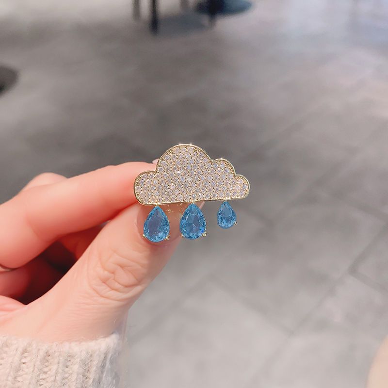Cloud Girl Water Drop Cute Anti-light Brooch Female Simple Atmosphere Crystal Temperament Brooch Collar Pin Accessories_voghion.com