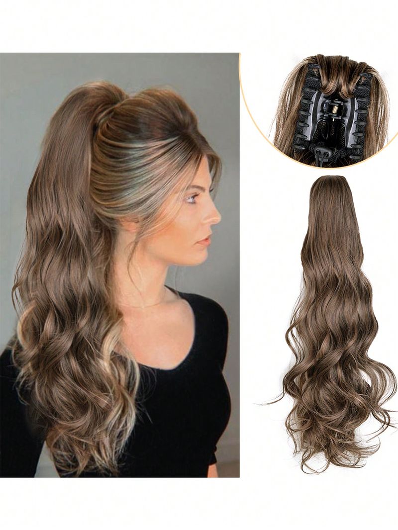 Offre spéciale synthétique résistant à la chaleur 22 pouces longue queue de poney bouclée dans les cheveux pince à griffe droite sur Extension de queue de cheval_voghion.com