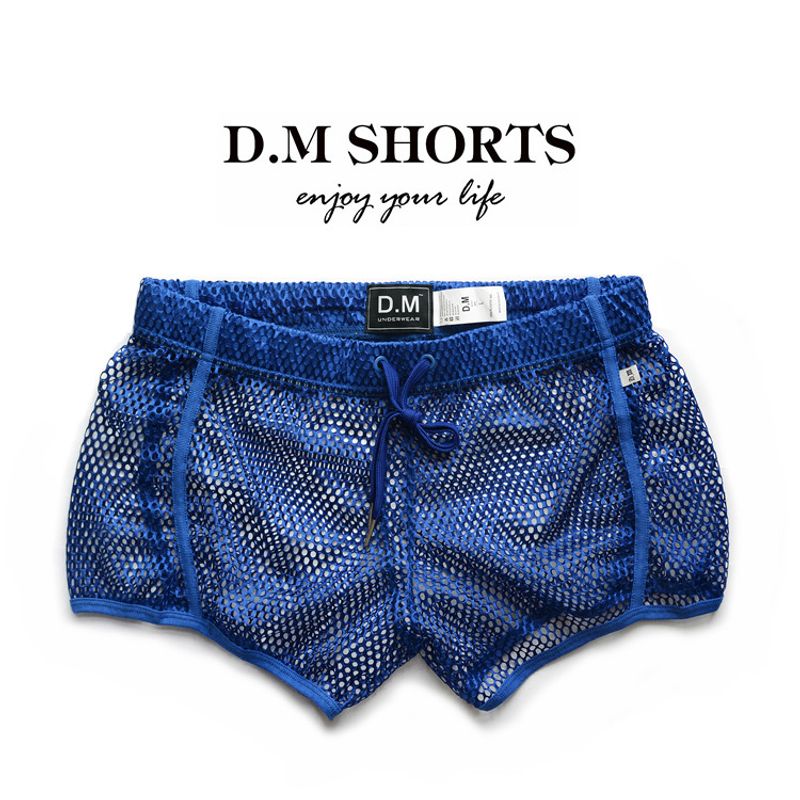 Transparent Low Waist Boxer Sexy Fishnet Eye Perspective Loose Men Home Men's Shorts Arrow Pants_voghion.com