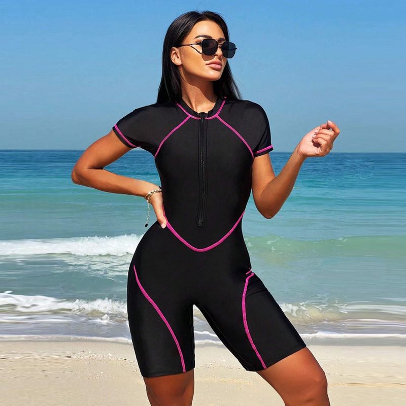 Women's Clothing New Short Sleeved Zipper Swimsuit One Piece Surfing Suit Diving Suit_voghion.com