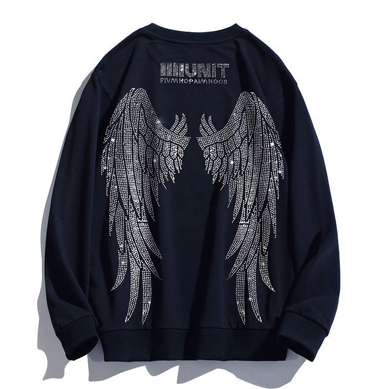 Felpa con cappuccio Full Diamond High Street Hipster Wings da uomo Autunno Hot Diamond Hair Trap Head Abiti a maniche lunghe larghi_voghion.com