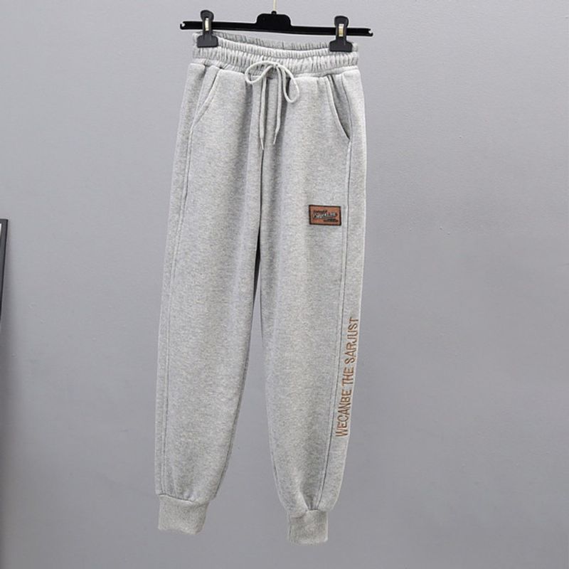 419 Hong Kong style white thin/thick ankle pants, new Korean versatile fashion embroidered casual sweatpants_voghion.com