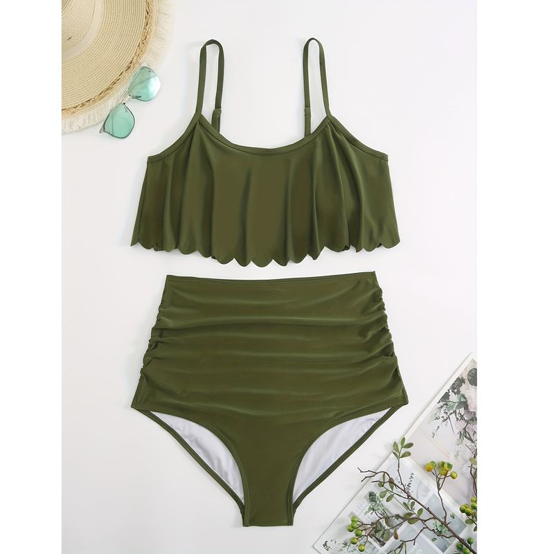 Bañador de cintura alta de talla grande para mujer, color liso (antirozaduras, UPF 50+, secado rápido, ideal para playa y piscina)_voghion.com