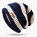 Japanese Retro Letter Small Label Striped Large Version For Women Autumn Winter Warm Versatile Knitted Slouchy Hat_voghion.com