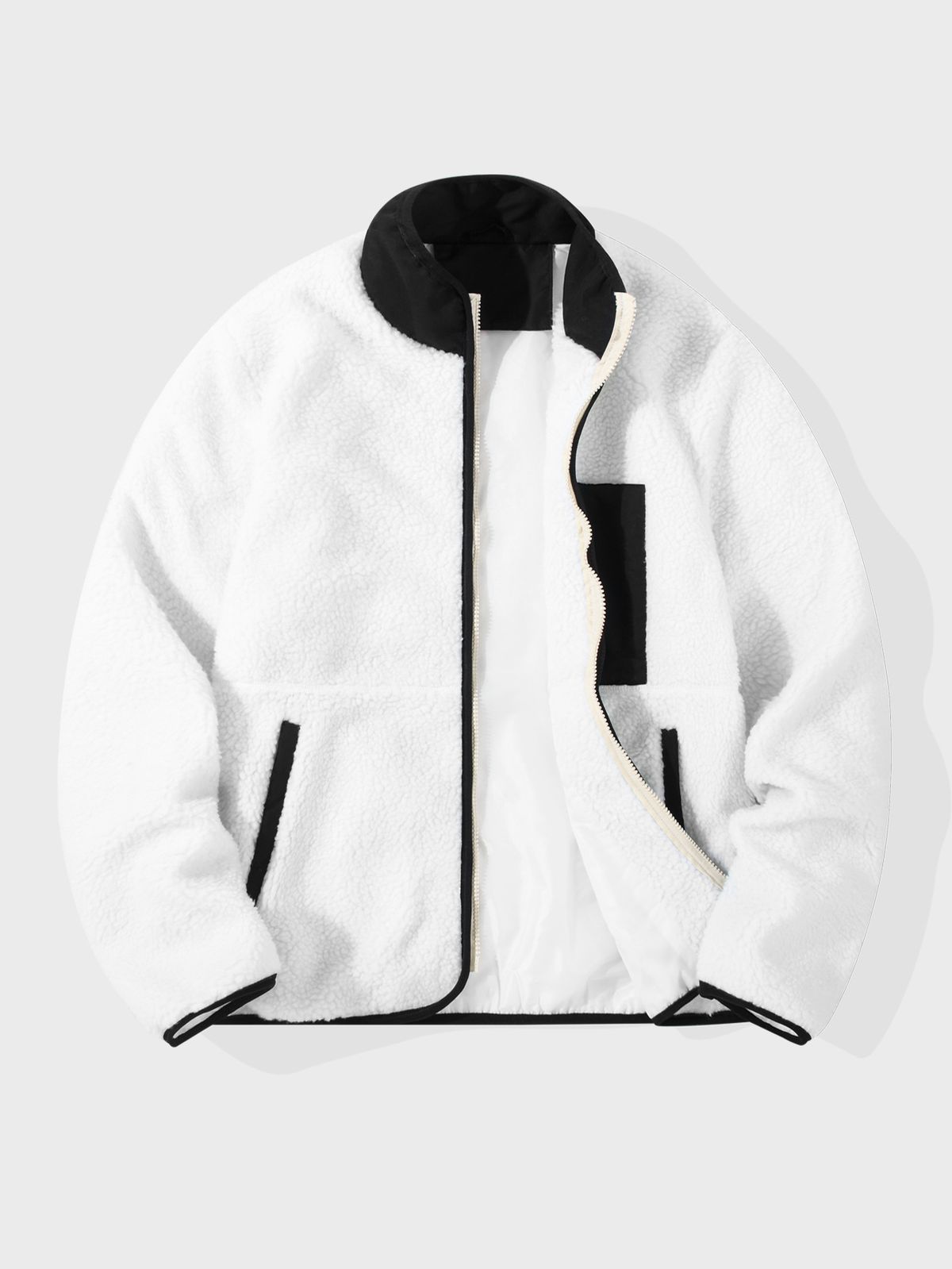 Chaqueta de hombre con forro polar, abrigo de invierno cálido con cremallera, estilo casual para exteriores, corte ajustado, cuello alto, poliéster, cortavientos, ligero_voghion.com