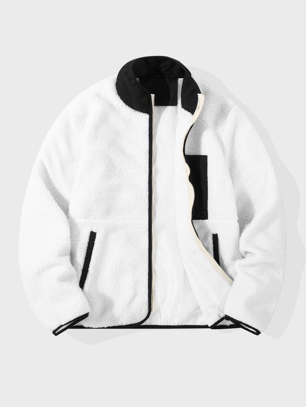 Chaqueta de hombre con forro polar, abrigo de invierno cálido con cremallera, estilo casual para exteriores, corte ajustado, cuello alto, poliéster, cortavientos, ligero_voghion.com