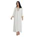 Elegant White Lace-Trimmed Abaya Dress For Muslim Women - Breathable Polyester Modest Long Dress With Floral Embroidery (M/L/XL/XXL)_voghion.com