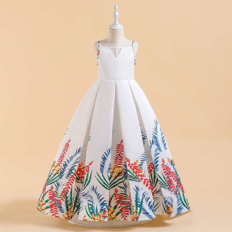 Direkte levering til mor og barn i Europa og USA, ny lang kjole med blomsterpike, lang satengkjole med blomstertrykk, prinsessekjole til liten jente_voghion.com