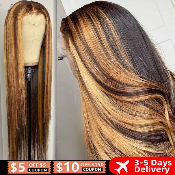 hot selling 13x4 Highlight Straight 13x6 HD Frontal For Women Human Hair Wig Honey Blonde Lace Front Wigs_voghion.com