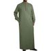 Herrenbekleidung Einfache lange Stehkragenknopf Muslim Robe_voghion.com