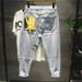 Men's Clothing Street Washed Distressed Ripped Jeans For Men Spring And Autumn Straight High Street Vibe Style Handsome Long Pants_voghion.com