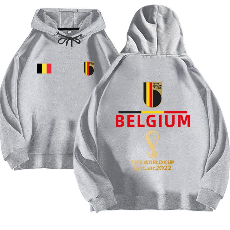 2022 World Cup Belgien Nationalflagge Fußball Hoodie mit Plüsch Herbst und Winter Loose Fit_voghion.com