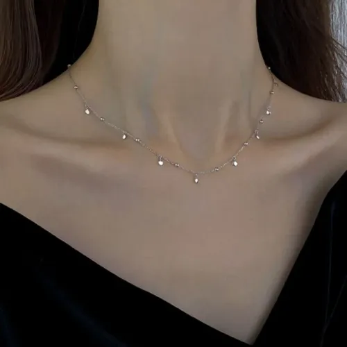 Moud Koreanesch Meedercher Choker Sier Faarf Ronn Wer Star Bar Anhänger Halskette fir Fraen Hochzäit Zirkon Bijouen Séiss Schléissebeenkette_voghion.com