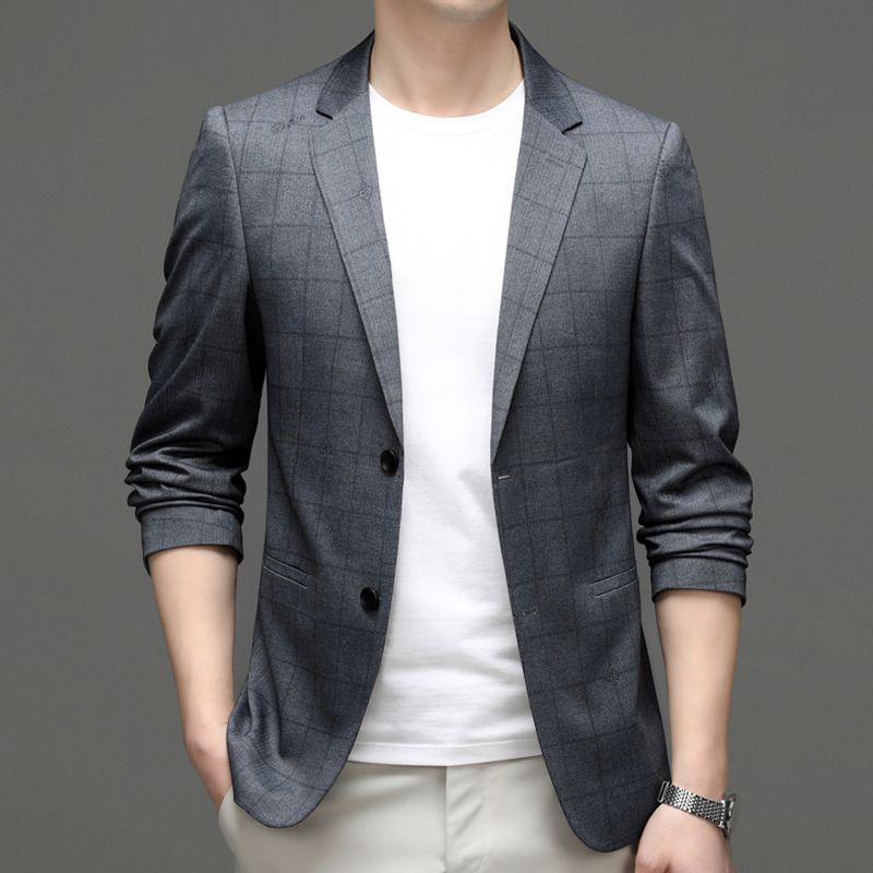 2023 Autumn Winter Light Luxury Quality New Plaid Suit Jacket Men's Casual Mature Steady Slim Simple Small_voghion.com