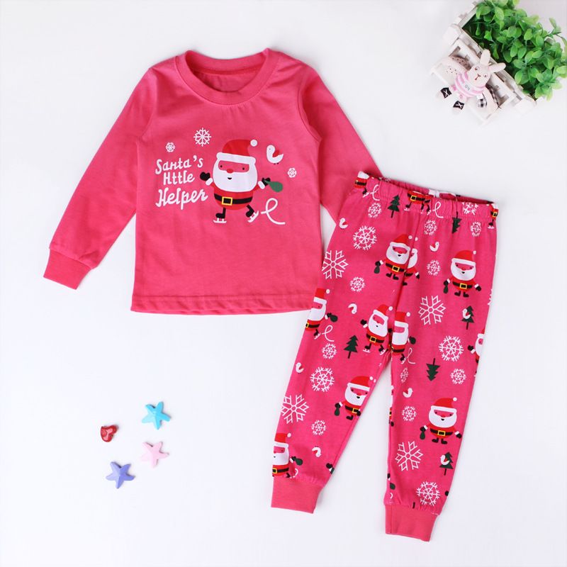 Weihnachts-Heimanzug für Kinder. Niedliche Pyjamahose mit Weihnachtsmann-Aufdruck_voghion.com