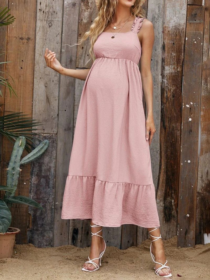 2024 New Bow Ruffle Edge Skirt with Hanging Strap Pregnant Women's Dress_voghion.com