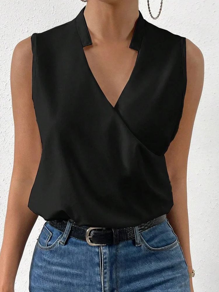 Abbigliamento da donna Camicia in chiffon Camicia in chiffon senza maniche con scollo a V da donna_voghion.com