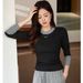 ragazza #La scelta migliore# T-shirt elegante color-block dal design di alta qualità per donna a maniche lunghe, autunno 2025, nuova base in puro cotone_voghion.com
