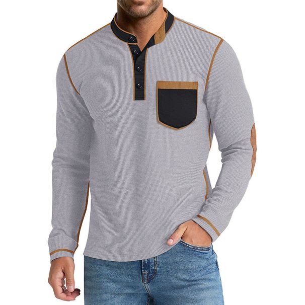 Maglia Henley a maniche lunghe da uomo – Canotta termica in maglia a nido d'ape in cotone di alta qualità – Strato di base con collo alto in stile vintage (S-XXXL)_voghion.com