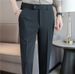 Summer new men's casual trousers, thin comfortable small straight nine-point trousers, elastic and drape on all sides, white trousers_voghion.com