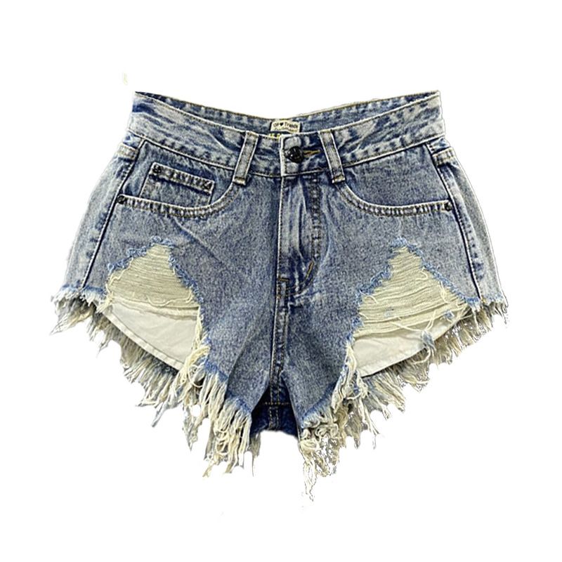Îmbrăcăminte de damă Moda Pantaloni scurți cu talie joasă Pantaloni de damă cu margini brute Noua vară Blugi albi rupti O linie Pantaloni fierbinți Tendință_voghion.com