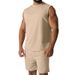 New Summer Sleeveless Sports Suit Casual Thin Top Solid Color Vest Two-Piece Set For Men_voghion.com