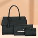Elegante, stedelijke set van 3 handtassen van PU-leer - crossbody-, schouder- en totetassen met textuurafwerking voor dames (zwart/zilver/karamel/donkergroen)_voghion.com