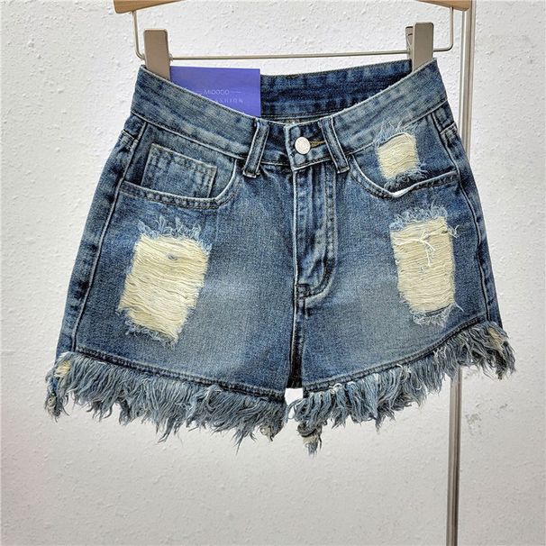 Nošene jeans kratke hlače, ženske tanke poletne hlače A-kroja z naborki, široke nogavice v stilu Instagrama_voghion.com