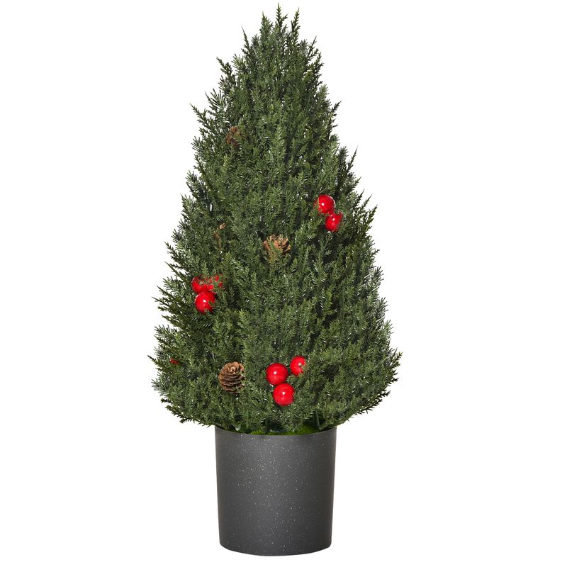 HOMCOM 50 cm Artificial Christmas Tree with 7 Red Berries and 6 Pine Cones, Cypress-Style PVC PE Green Festive Decoration_voghion.com